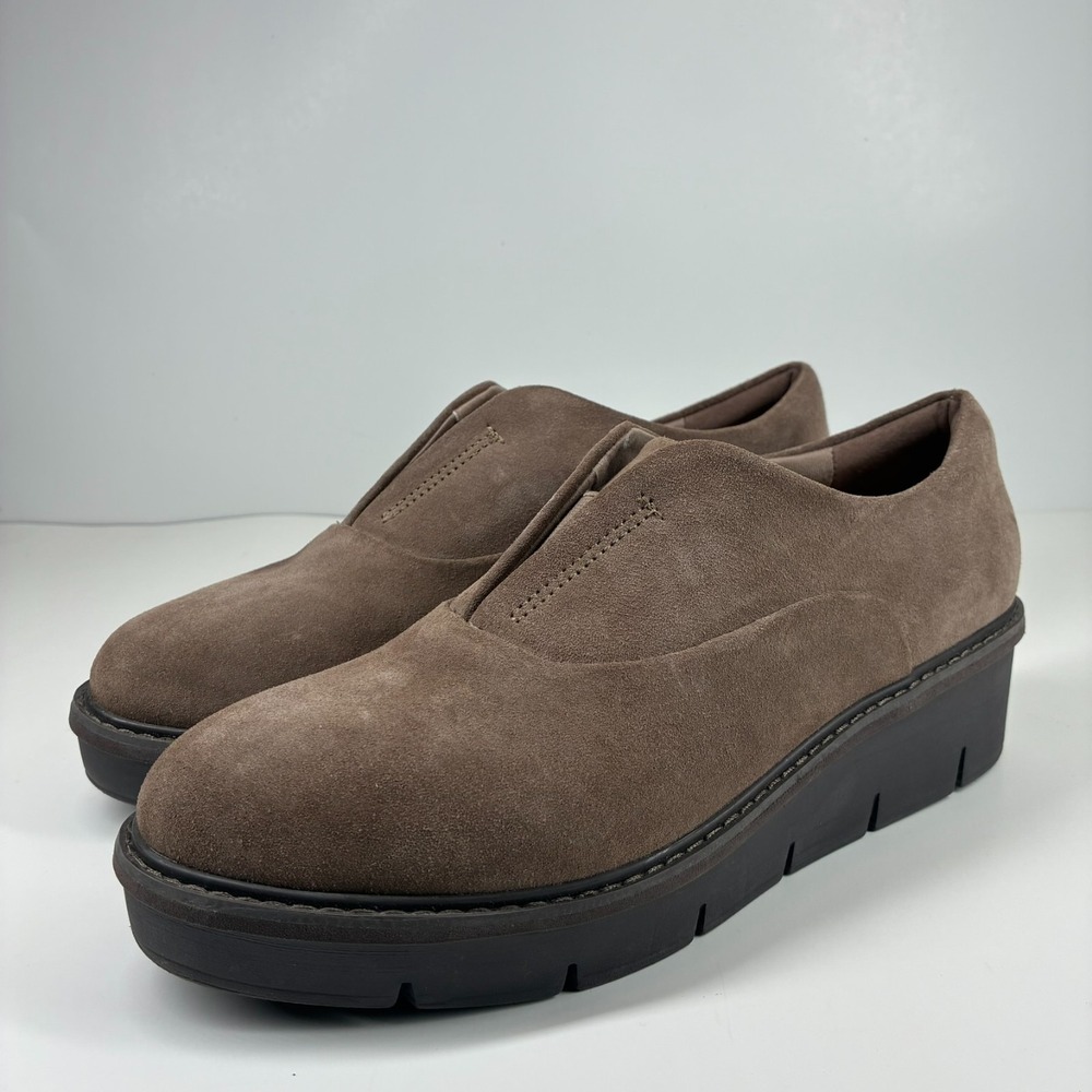 Clarks Airabell Sky Women's 10M Pebble Suede Slip-On Wedge Loafer Comfort Shoes
